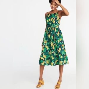Old Navy Banana Palm Leaf Print Button-Down Midi Dress Women's Large